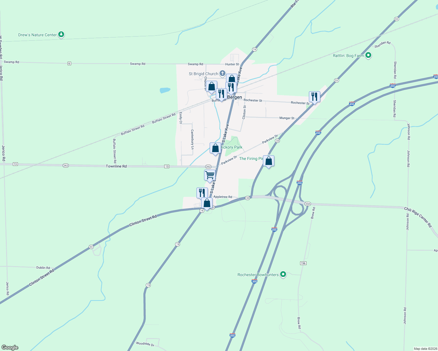 map of restaurants, bars, coffee shops, grocery stores, and more near 67 South Lake Avenue in Bergen
