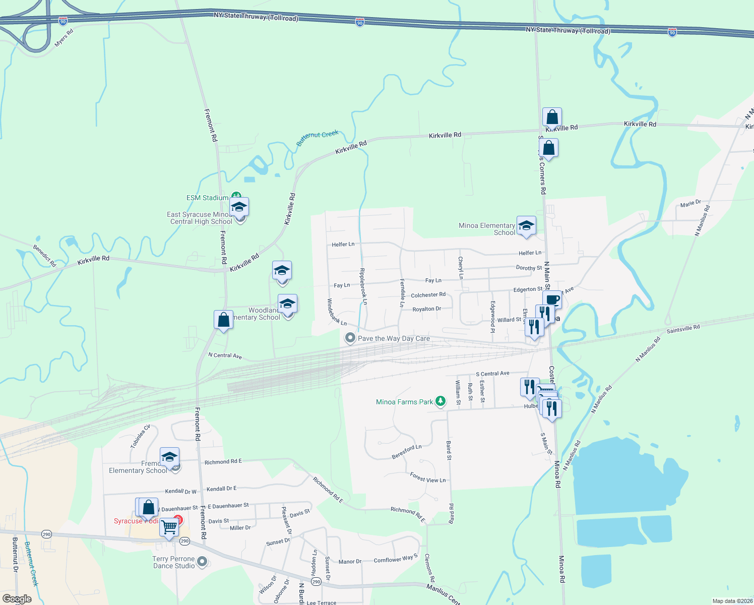 map of restaurants, bars, coffee shops, grocery stores, and more near 111 Kenner Rd in Minoa