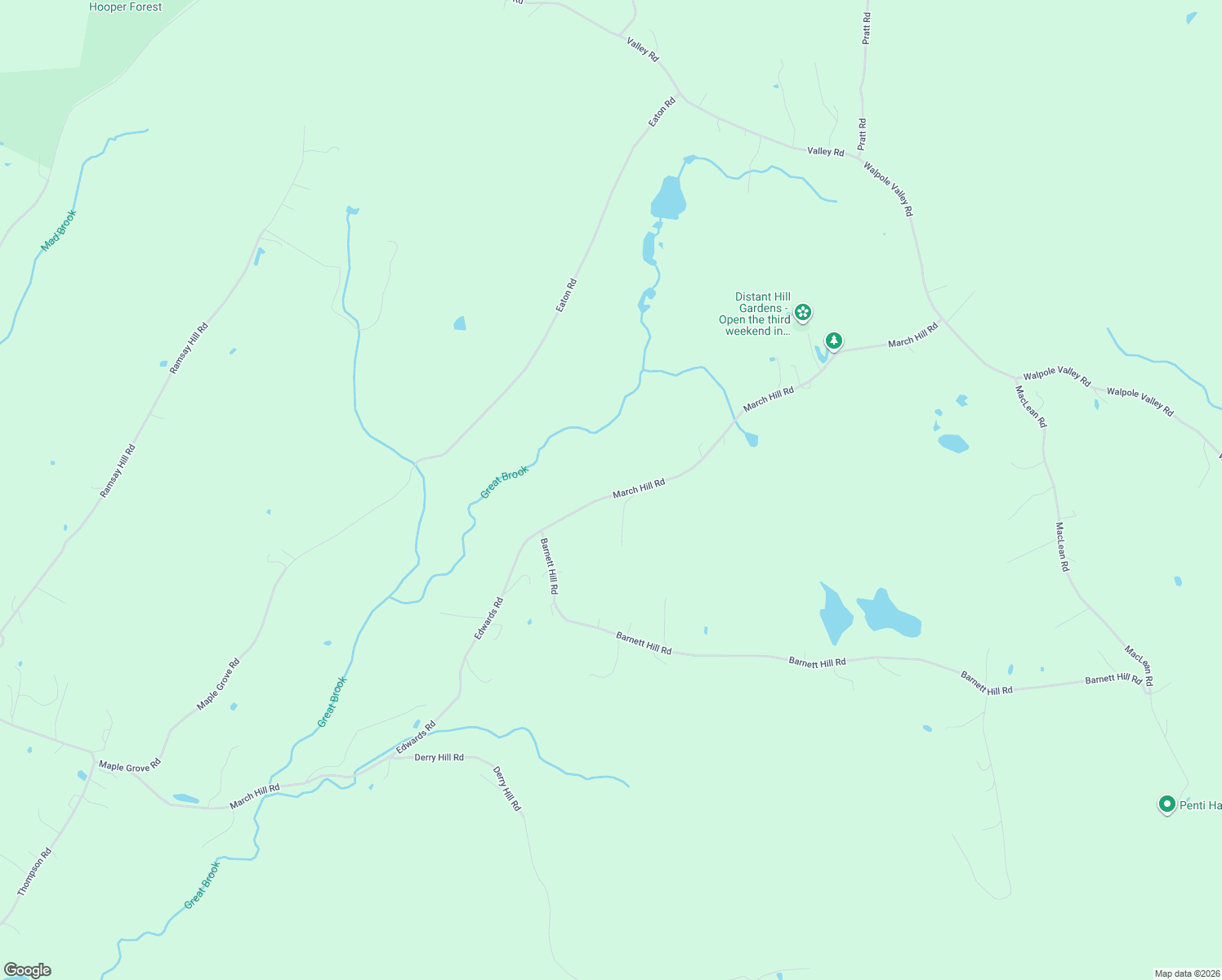 map of restaurants, bars, coffee shops, grocery stores, and more near 363 March Hill Road in Walpole