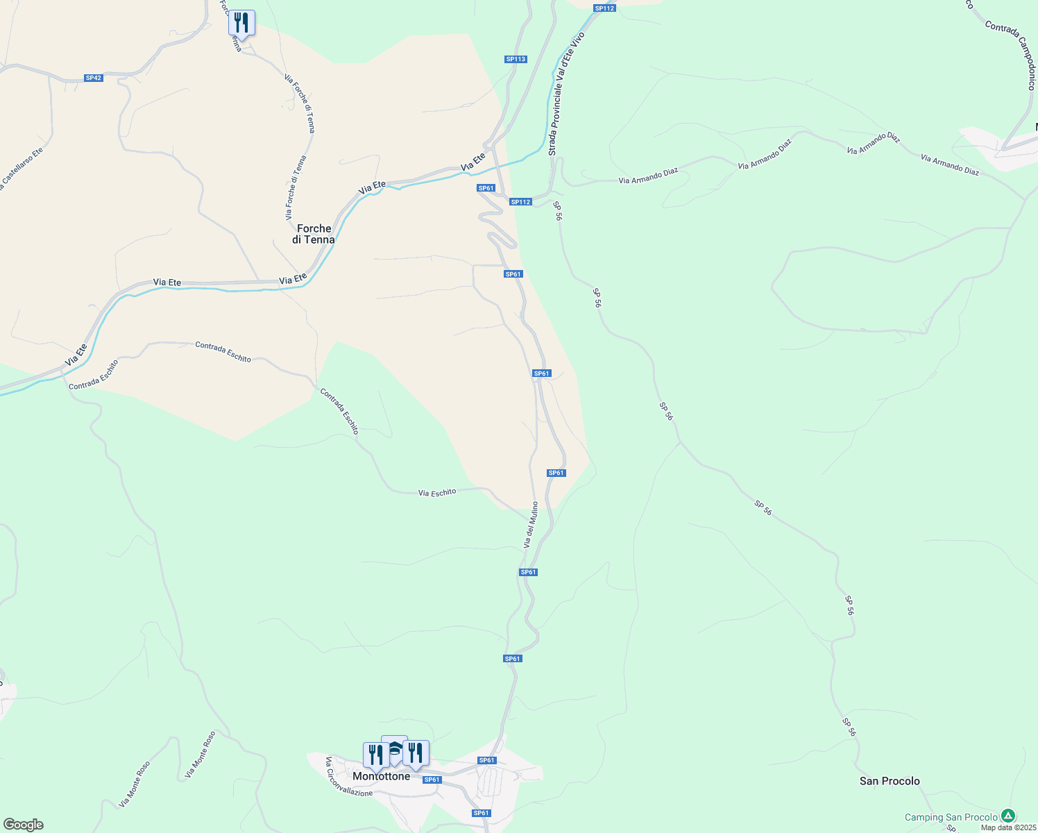 map of restaurants, bars, coffee shops, grocery stores, and more near Strada Provinciale 61 in Fermo