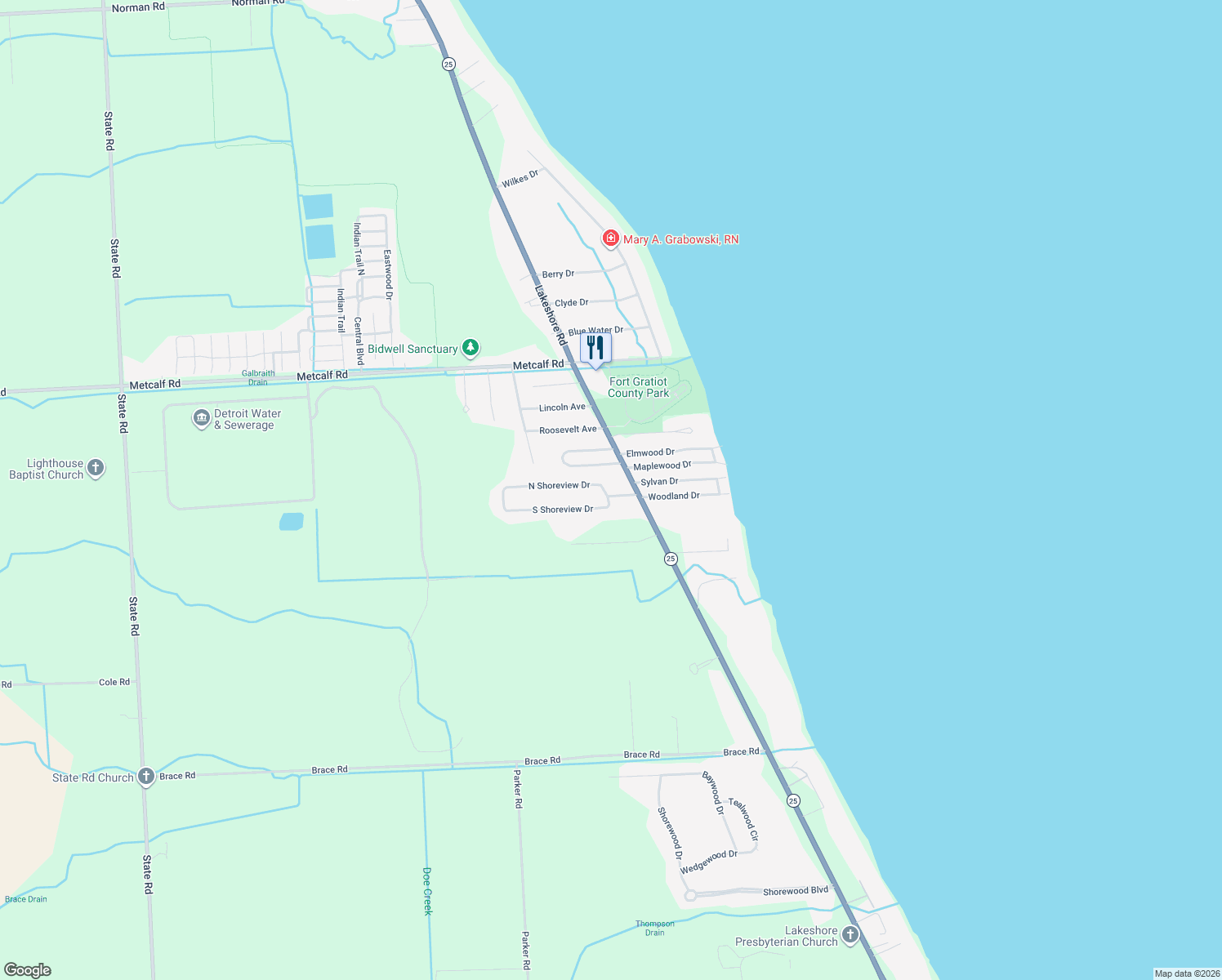 map of restaurants, bars, coffee shops, grocery stores, and more near 3200 North Shoreview Drive in Fort Gratiot Township