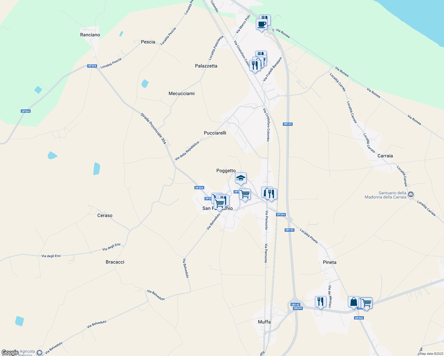 map of restaurants, bars, coffee shops, grocery stores, and more near 1 Località Poggetto in Provincia di Perugia