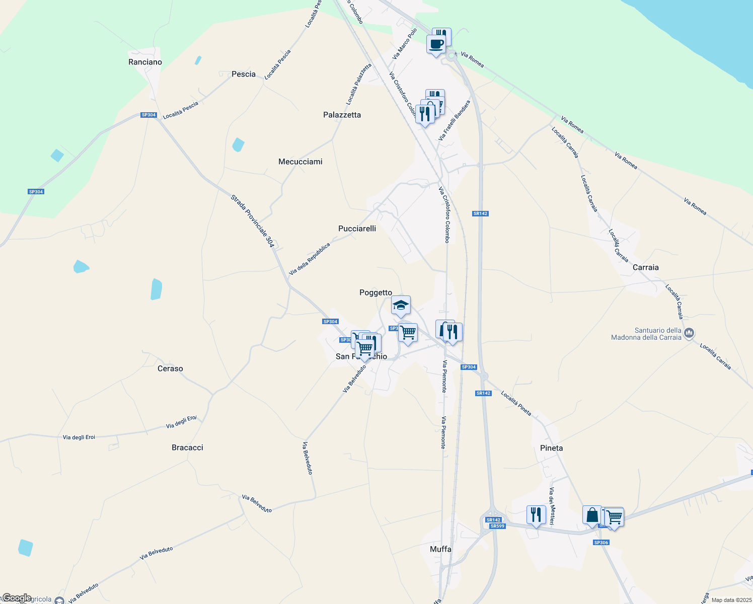 map of restaurants, bars, coffee shops, grocery stores, and more near 1 Località Poggetto in Provincia di Perugia