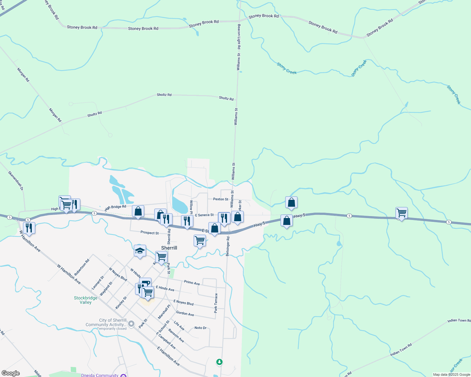 map of restaurants, bars, coffee shops, grocery stores, and more near 173 Williams St in Sherrill