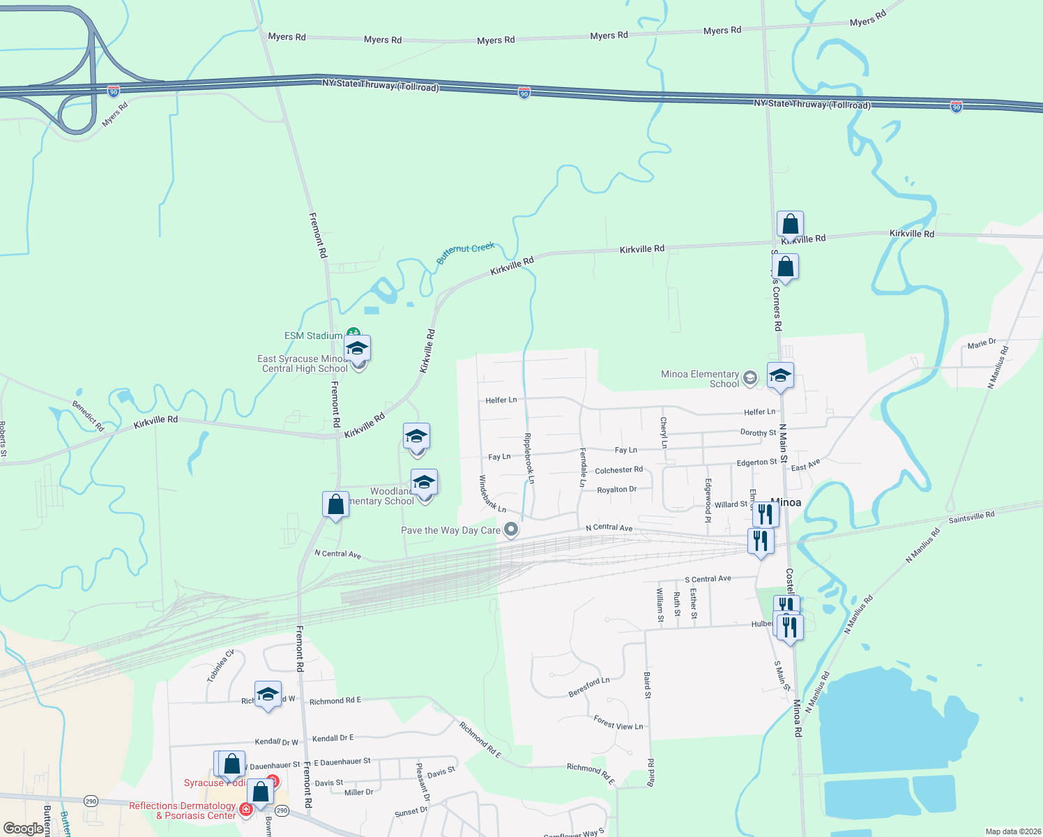 map of restaurants, bars, coffee shops, grocery stores, and more near 304 Ripplebrook Ln in Minoa