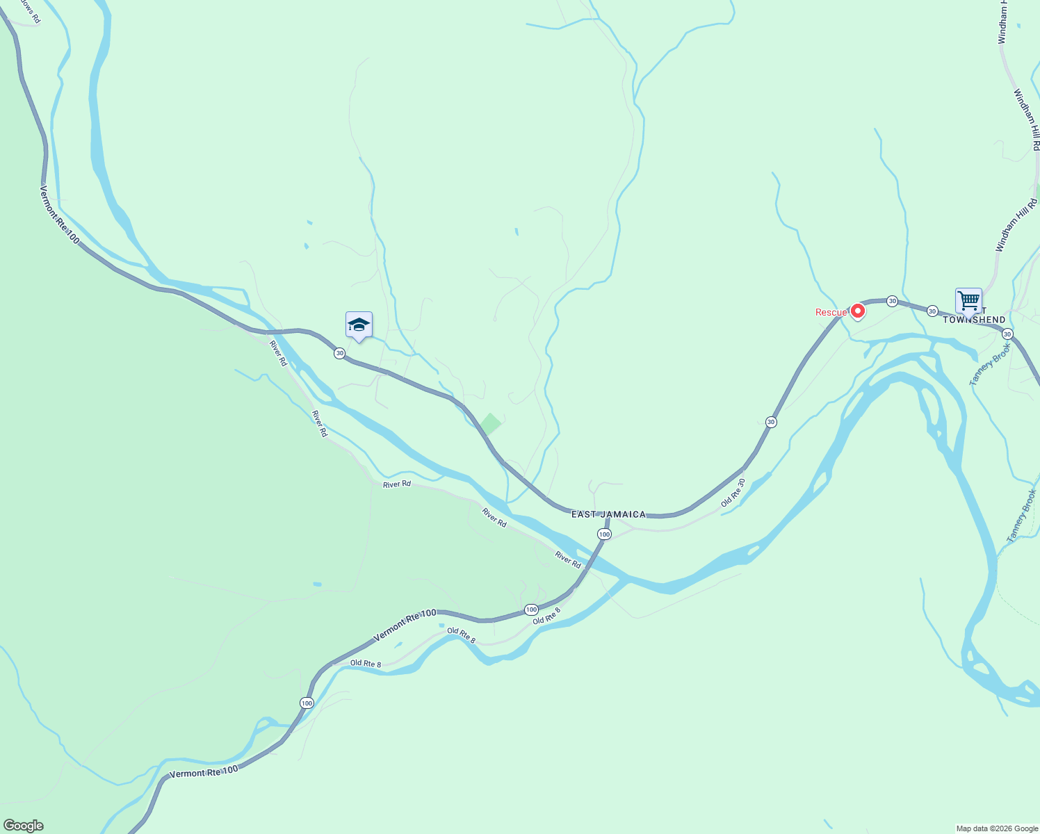 map of restaurants, bars, coffee shops, grocery stores, and more near 199 Turkey Mountain Road in Jamaica