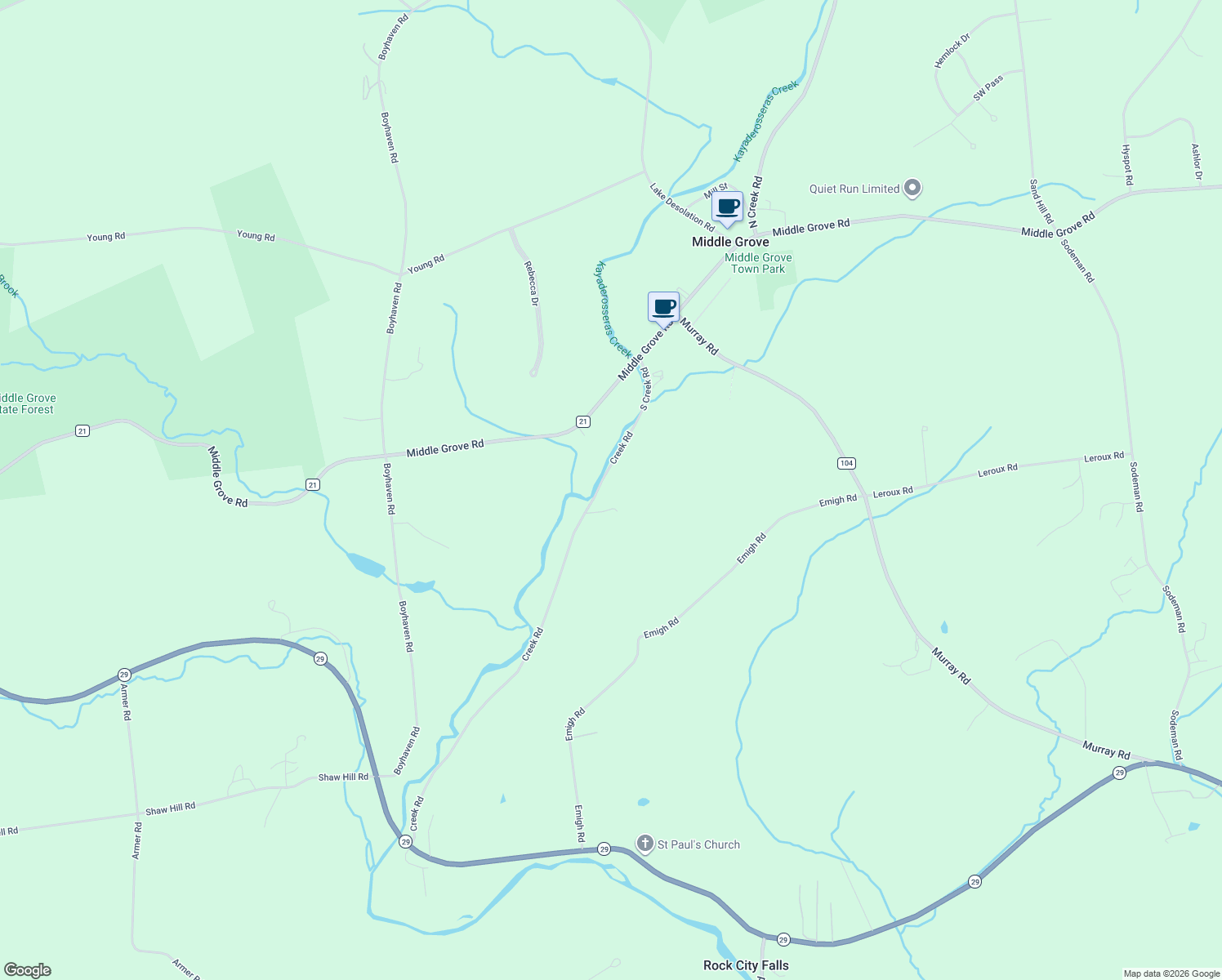 map of restaurants, bars, coffee shops, grocery stores, and more near 4120 South Creek Road in Middle Grove