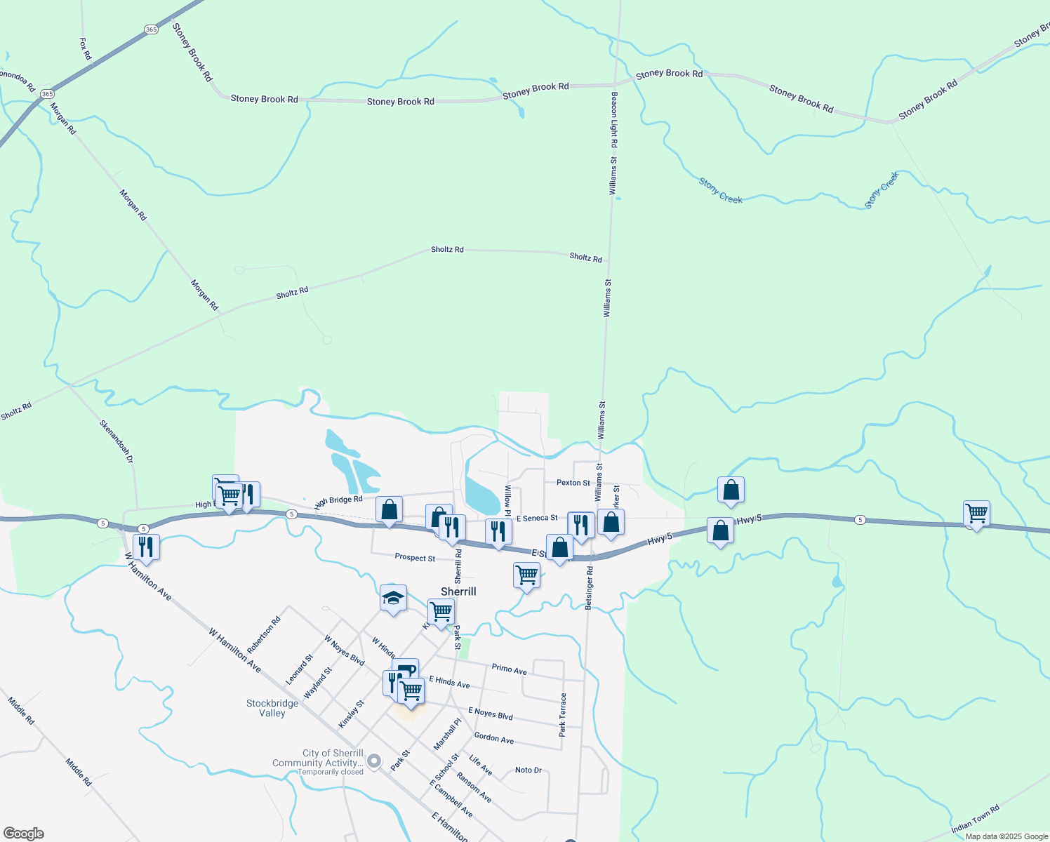 map of restaurants, bars, coffee shops, grocery stores, and more near 139 Cedar St in Sherrill
