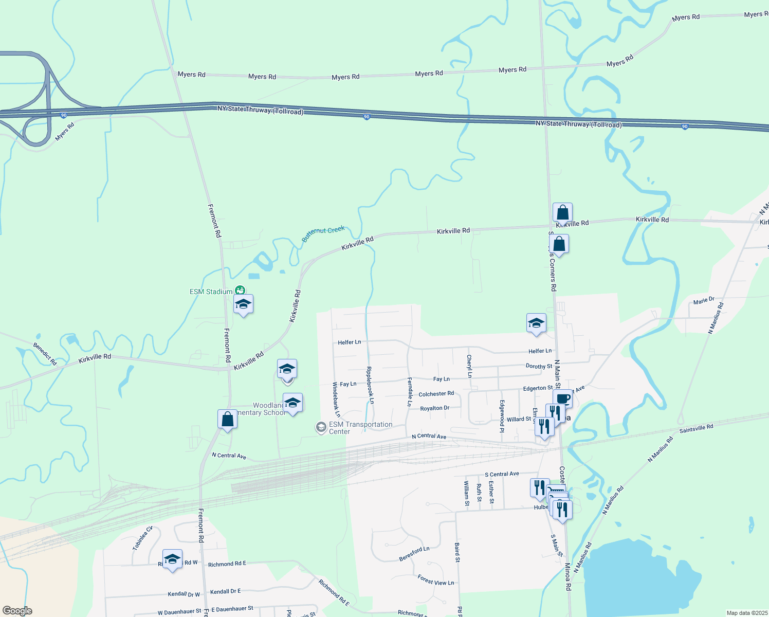 map of restaurants, bars, coffee shops, grocery stores, and more near 109 Whiskwood Lane in Minoa