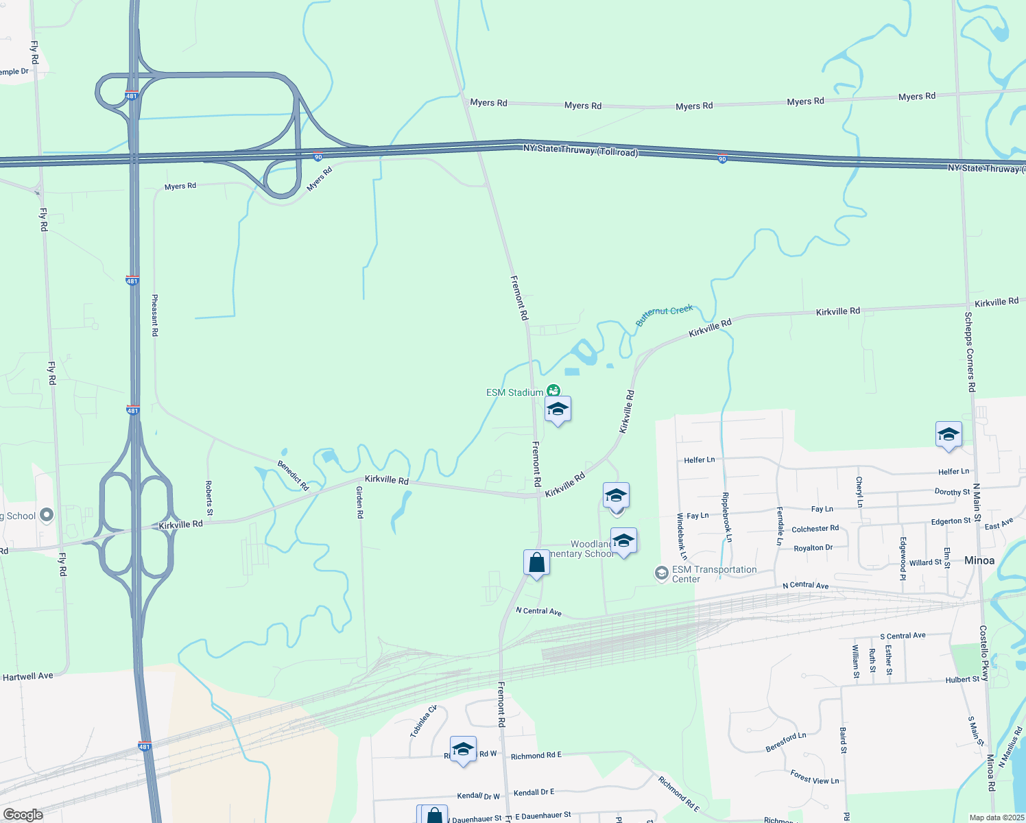 map of restaurants, bars, coffee shops, grocery stores, and more near 6443 Fremont Rd in East Syracuse