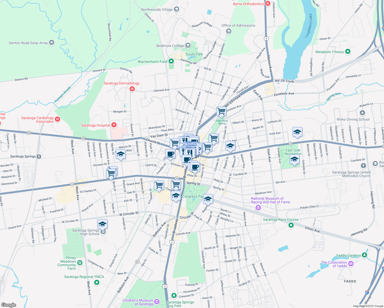 map of restaurants, bars, coffee shops, grocery stores, and more near in Saratoga Springs