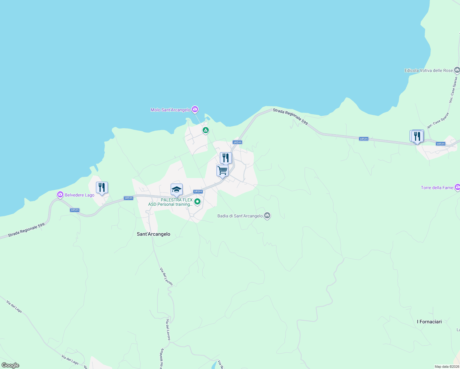 map of restaurants, bars, coffee shops, grocery stores, and more near 6 Via Fratelli Cervi in Sant'Arcangelo