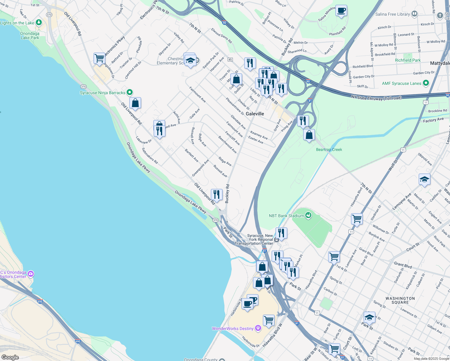 map of restaurants, bars, coffee shops, grocery stores, and more near 297 Buckley Rd in Liverpool