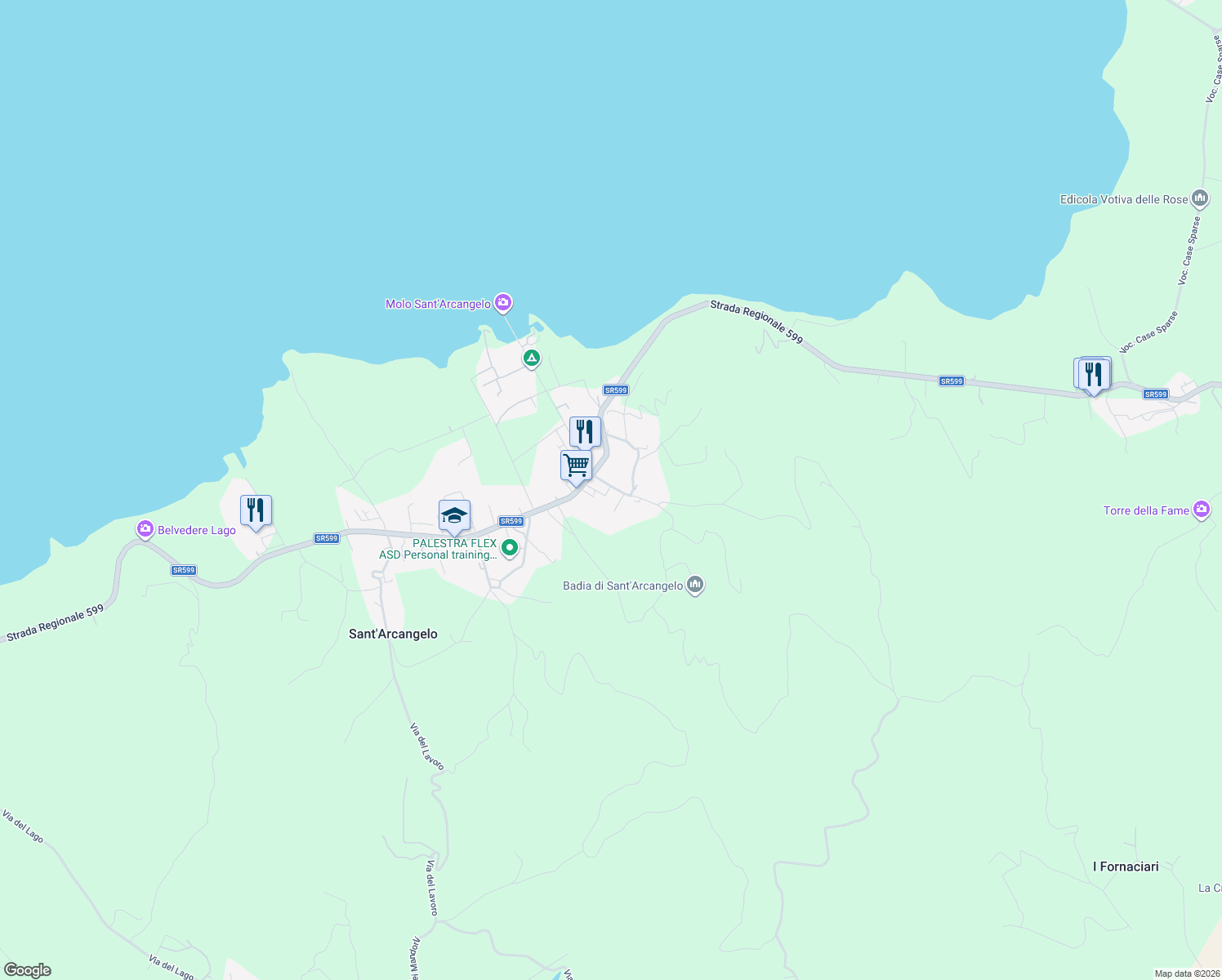 map of restaurants, bars, coffee shops, grocery stores, and more near 6 Via Fratelli Cervi in Sant'Arcangelo