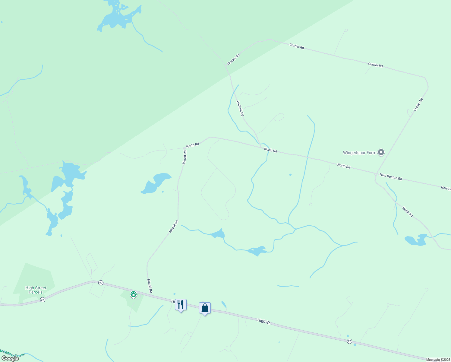 map of restaurants, bars, coffee shops, grocery stores, and more near 226 Horizon Ln in Candia