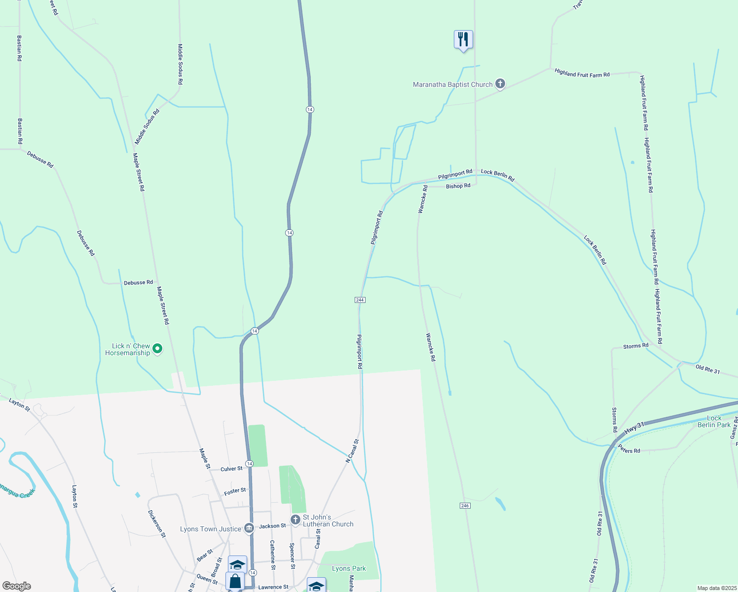 map of restaurants, bars, coffee shops, grocery stores, and more near 2064 Pilgrimport Rd in Lyons