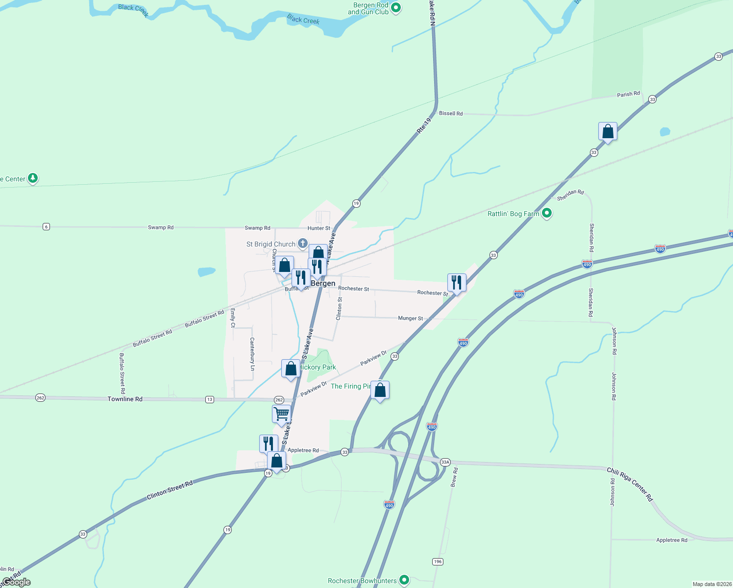 map of restaurants, bars, coffee shops, grocery stores, and more near 34 Rochester St in Bergen
