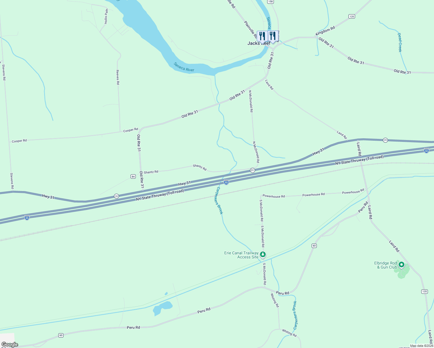 map of restaurants, bars, coffee shops, grocery stores, and more near 1022 Shantz Road in Jordan