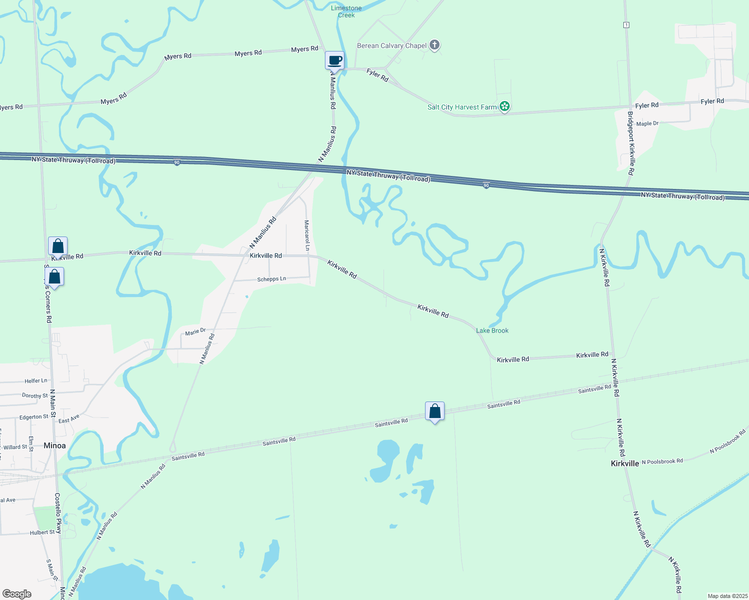map of restaurants, bars, coffee shops, grocery stores, and more near 8010 Kirkville Road in Kirkville