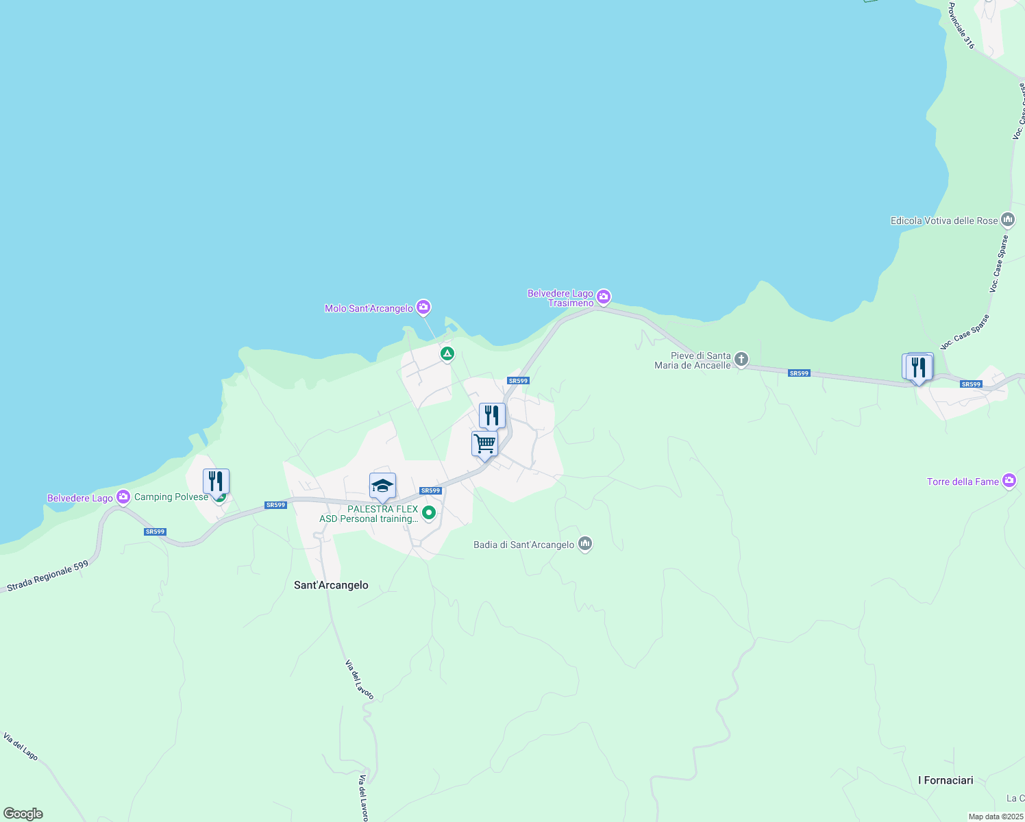 map of restaurants, bars, coffee shops, grocery stores, and more near 11 Via Godiola in Sant'Arcangelo