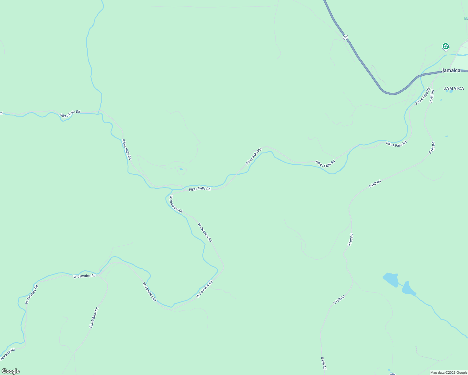 map of restaurants, bars, coffee shops, grocery stores, and more near 2051 Pikes Falls Road in Jamaica
