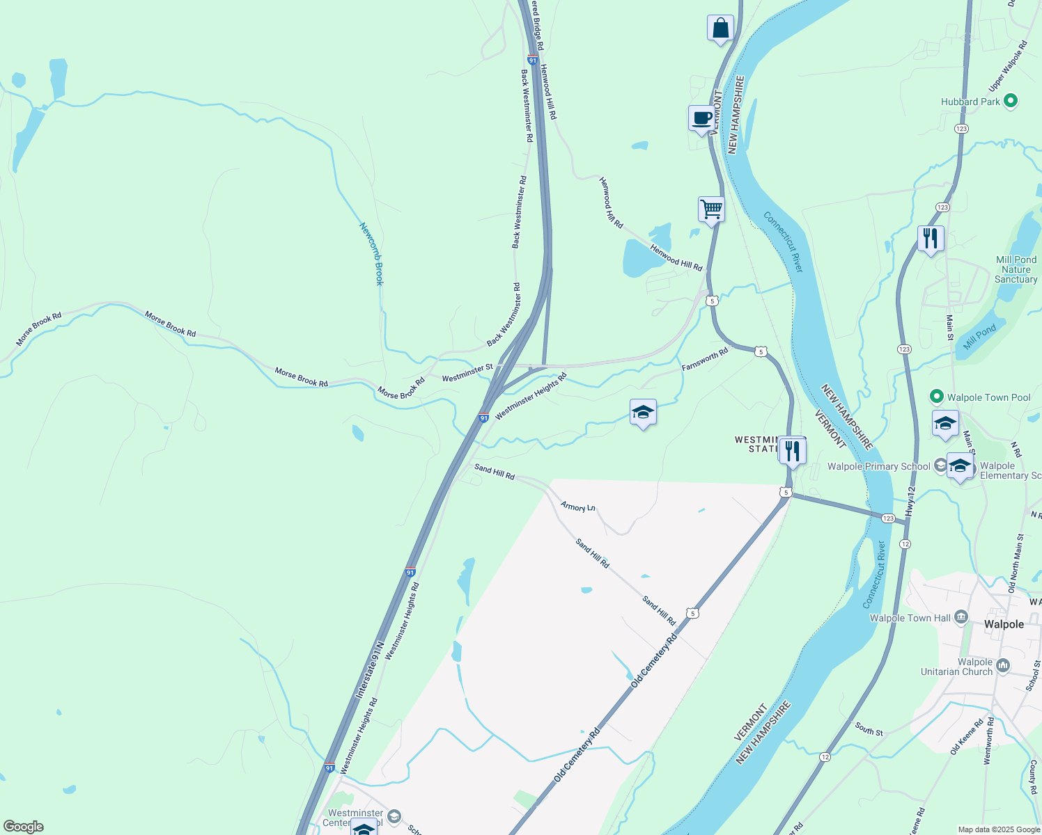 map of restaurants, bars, coffee shops, grocery stores, and more near 1308 Westminster Heights Road in Putney