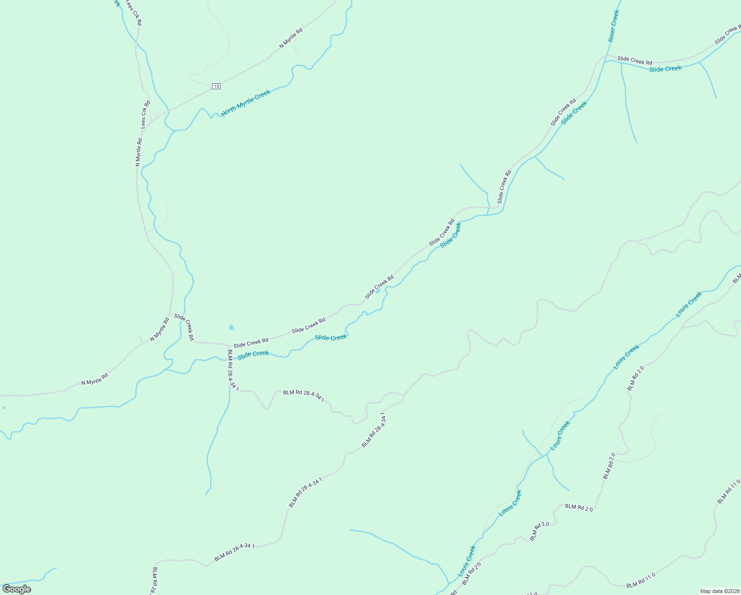 map of restaurants, bars, coffee shops, grocery stores, and more near 467 Slide Creek Road in Myrtle Creek