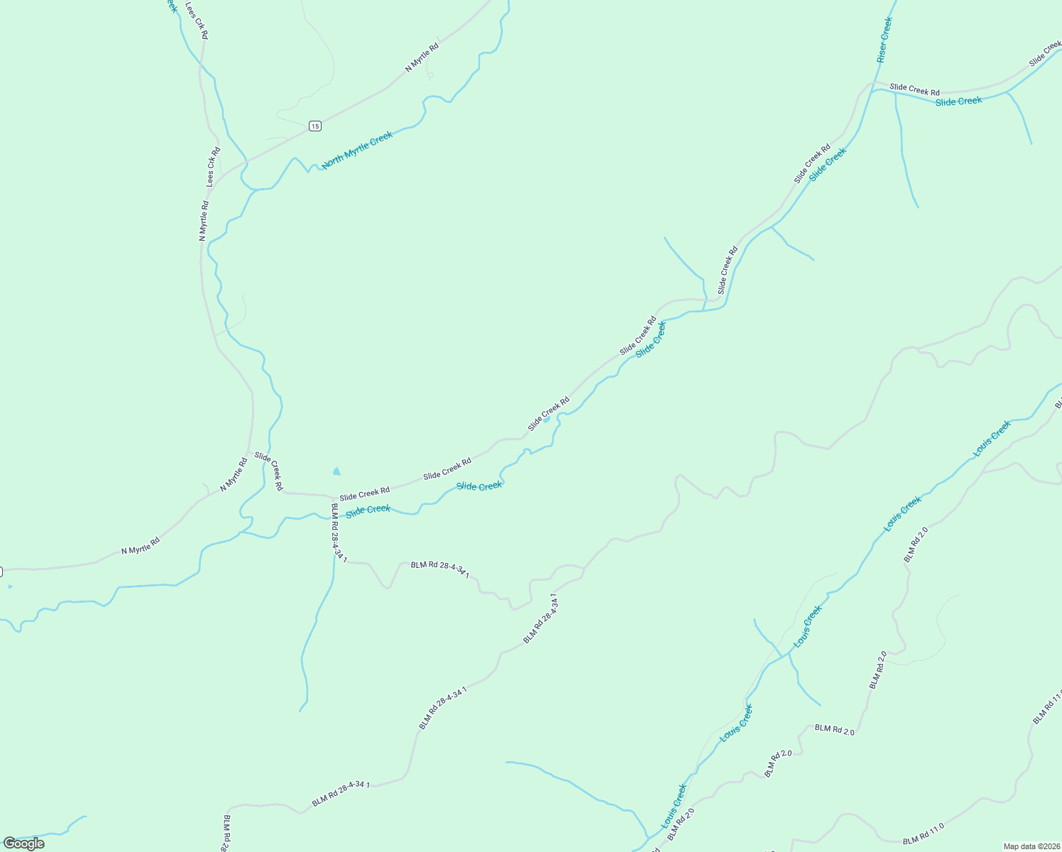 map of restaurants, bars, coffee shops, grocery stores, and more near 467 Slide Creek Road in Myrtle Creek