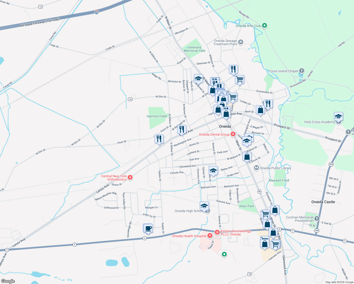 map of restaurants, bars, coffee shops, grocery stores, and more near 426 Washington Ave in Oneida
