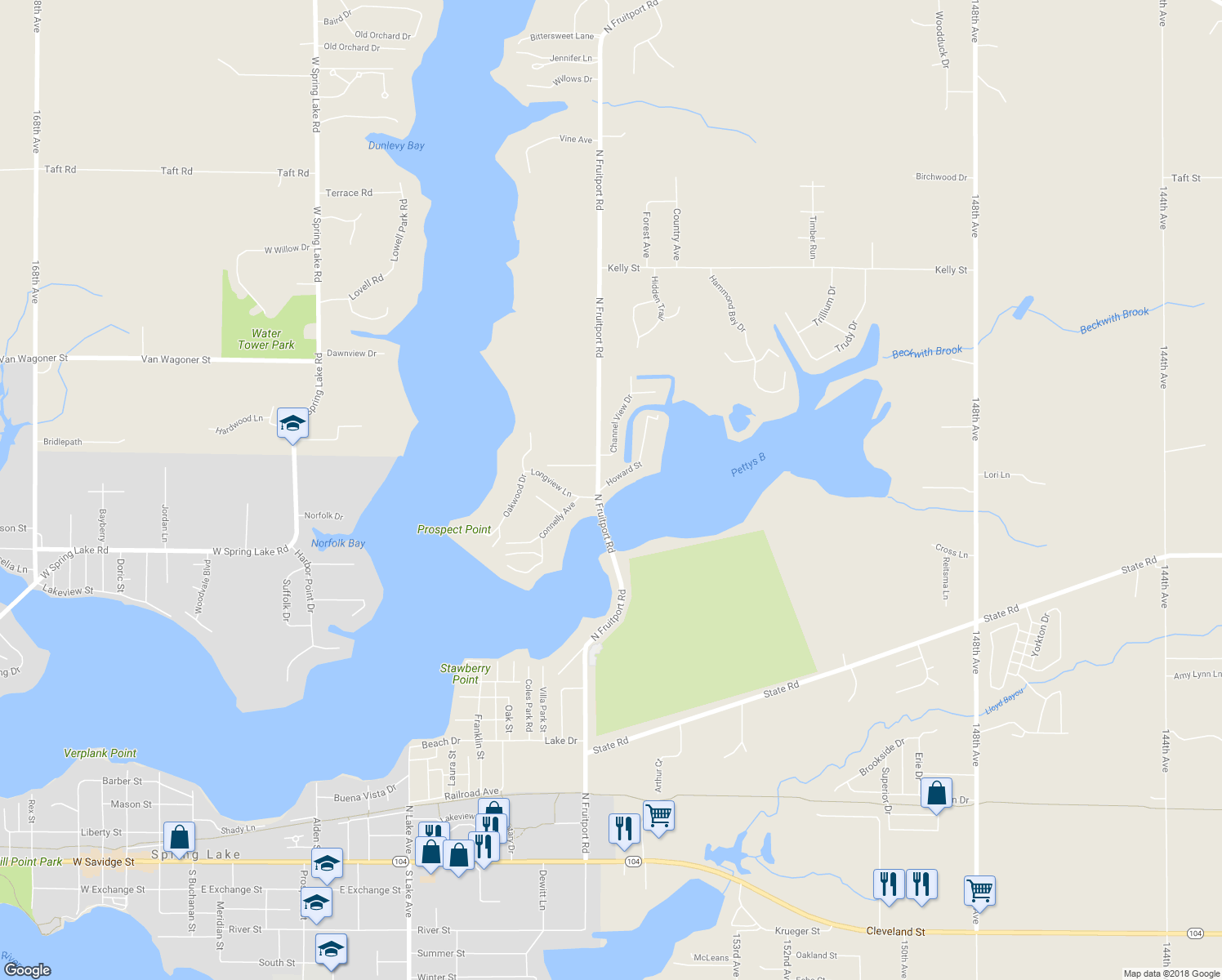 map of restaurants, bars, coffee shops, grocery stores, and more near 15564 Howard Street in Spring Lake