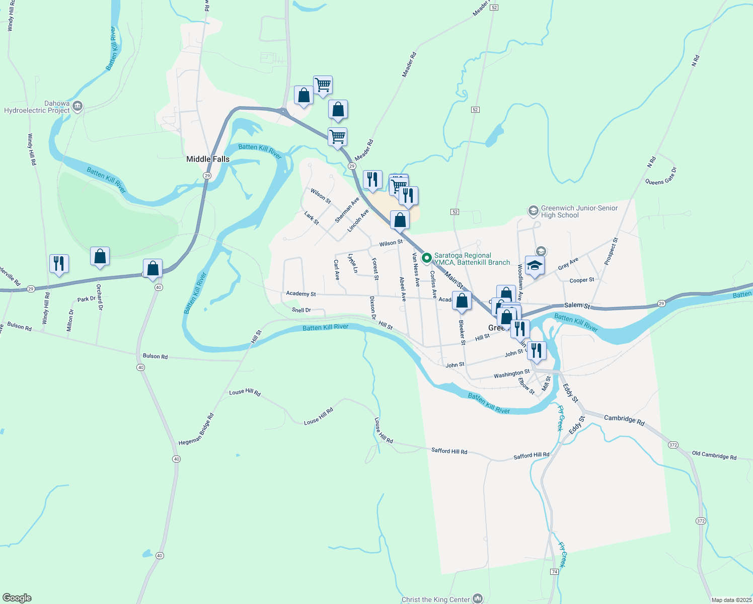 map of restaurants, bars, coffee shops, grocery stores, and more near 70 Academy St in Greenwich