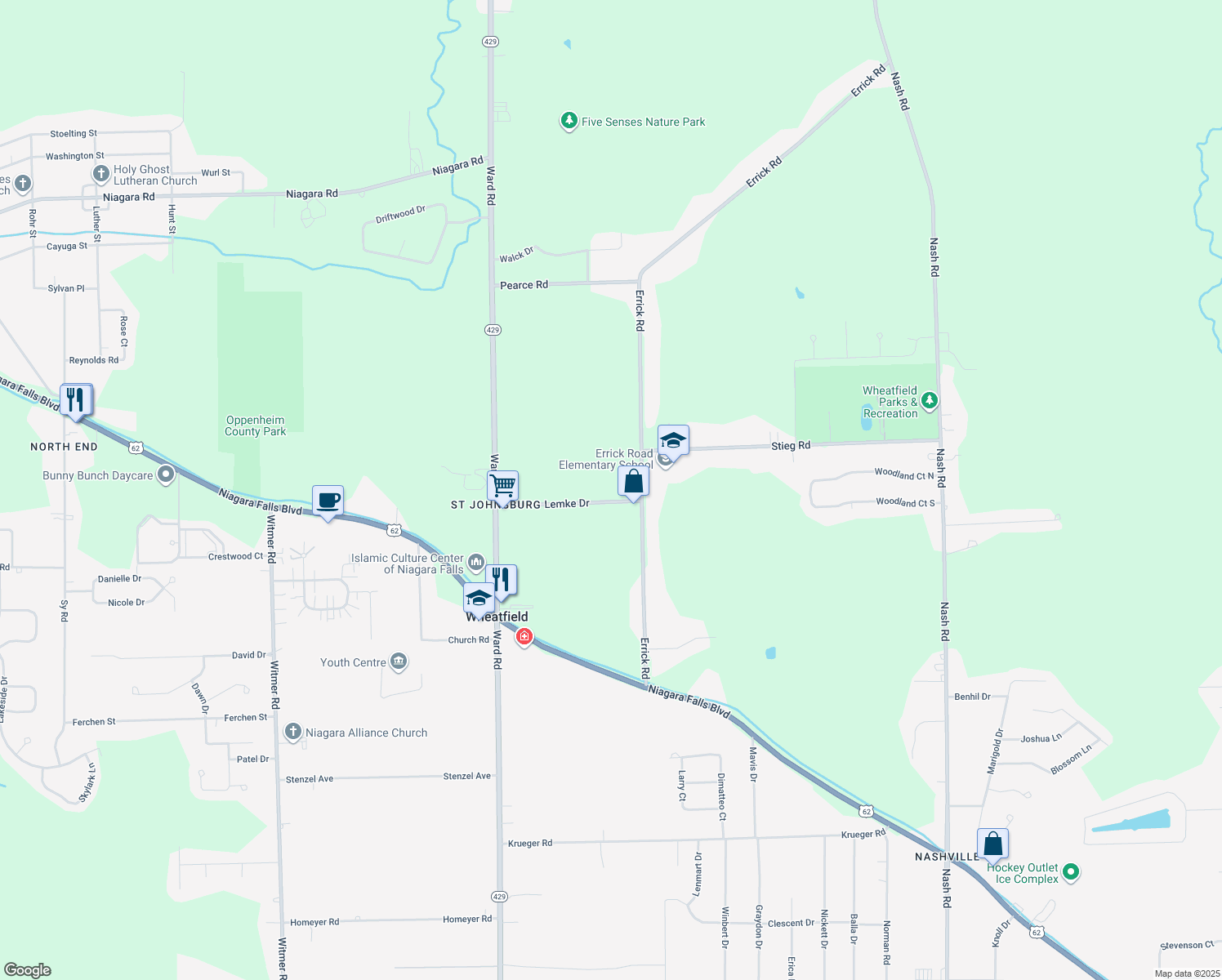 map of restaurants, bars, coffee shops, grocery stores, and more near 2967 Lemke Drive in North Tonawanda