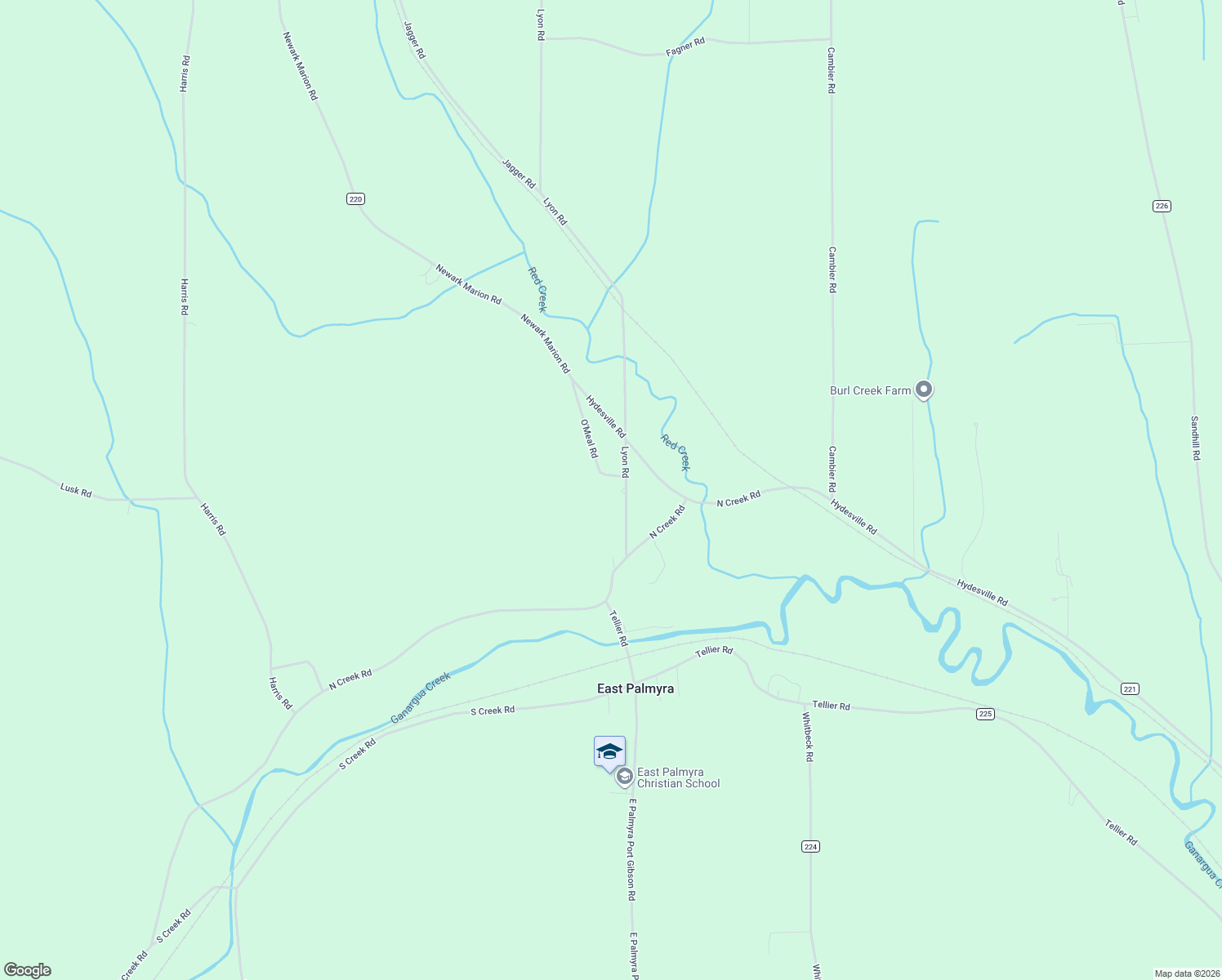 map of restaurants, bars, coffee shops, grocery stores, and more near 2361 Lyon Road in Palmyra