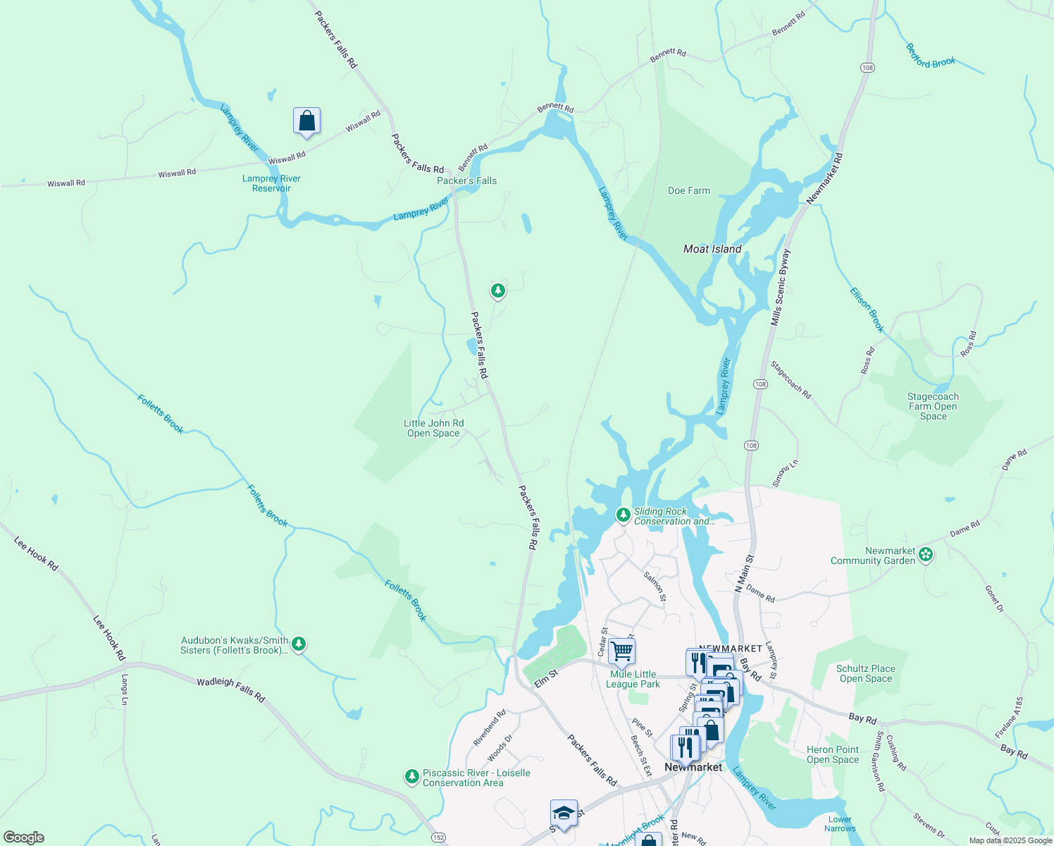 map of restaurants, bars, coffee shops, grocery stores, and more near 10 Falls Way in Durham
