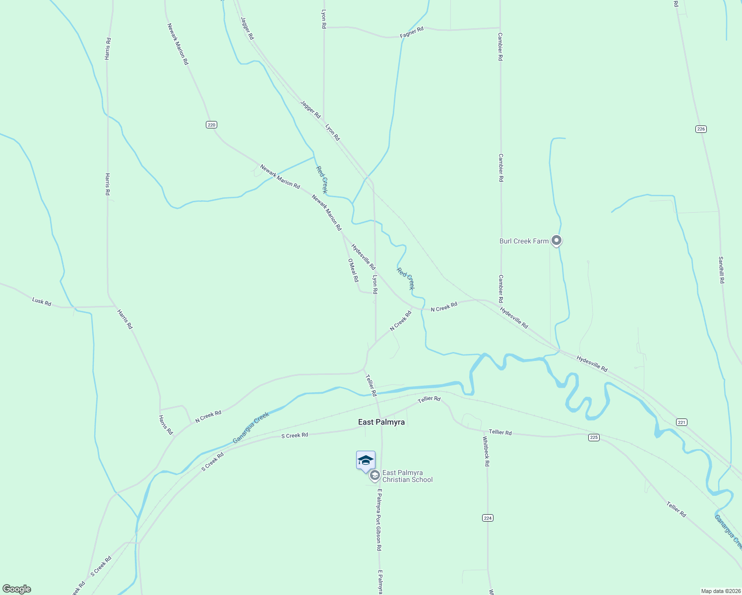 map of restaurants, bars, coffee shops, grocery stores, and more near 2361 Lyon Road in Palmyra