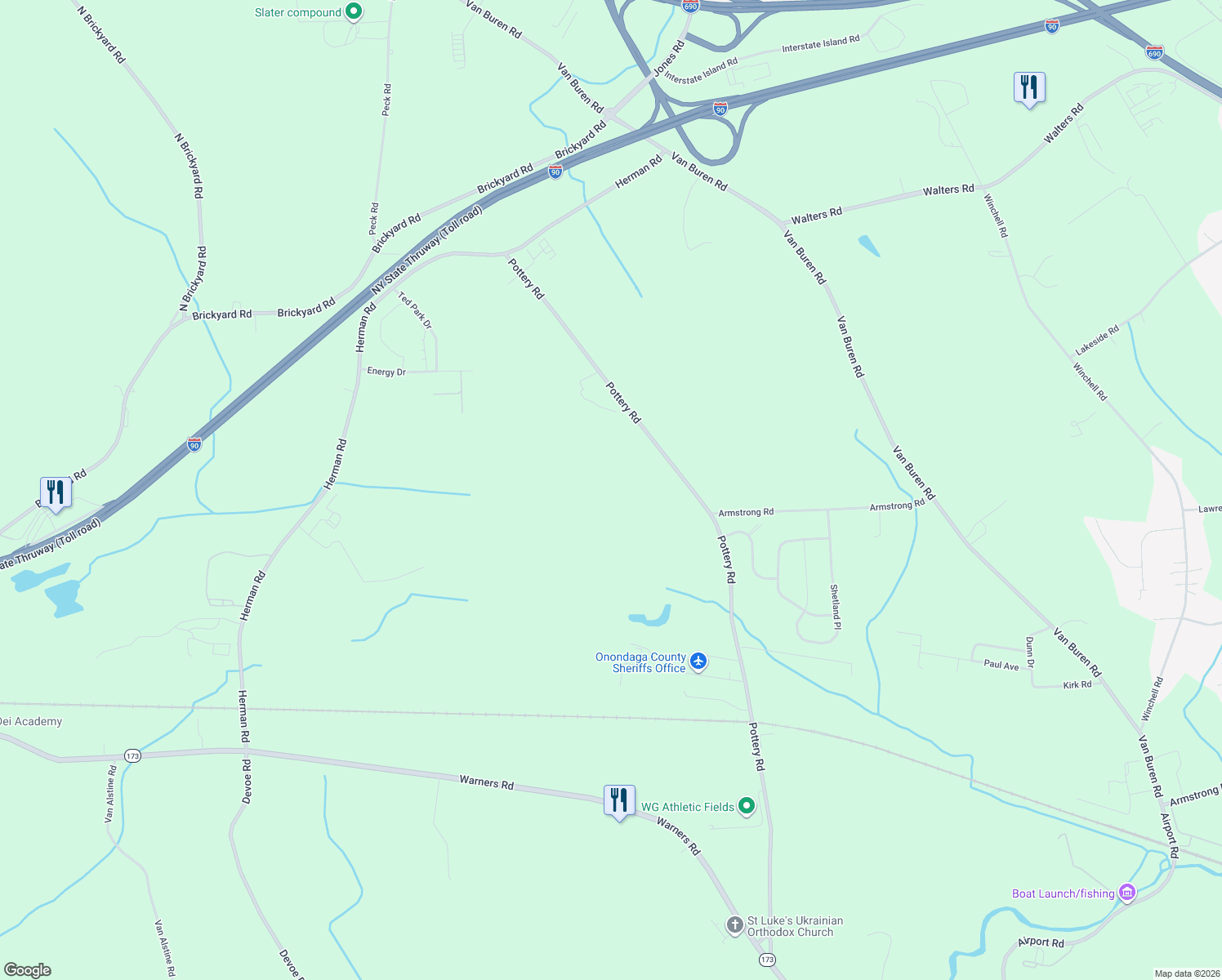 map of restaurants, bars, coffee shops, grocery stores, and more near in Warners