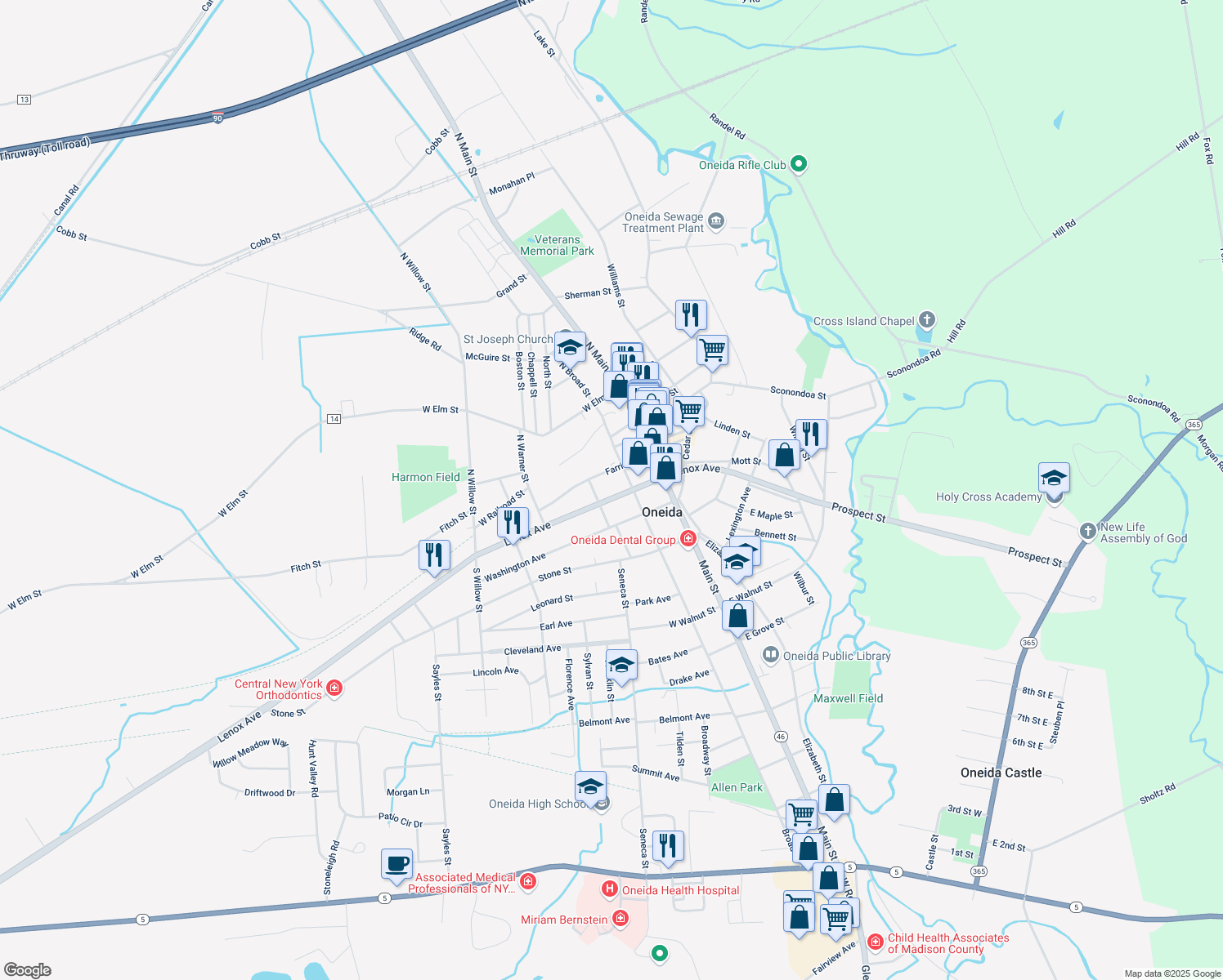 map of restaurants, bars, coffee shops, grocery stores, and more near 216 Lenox Avenue in Oneida