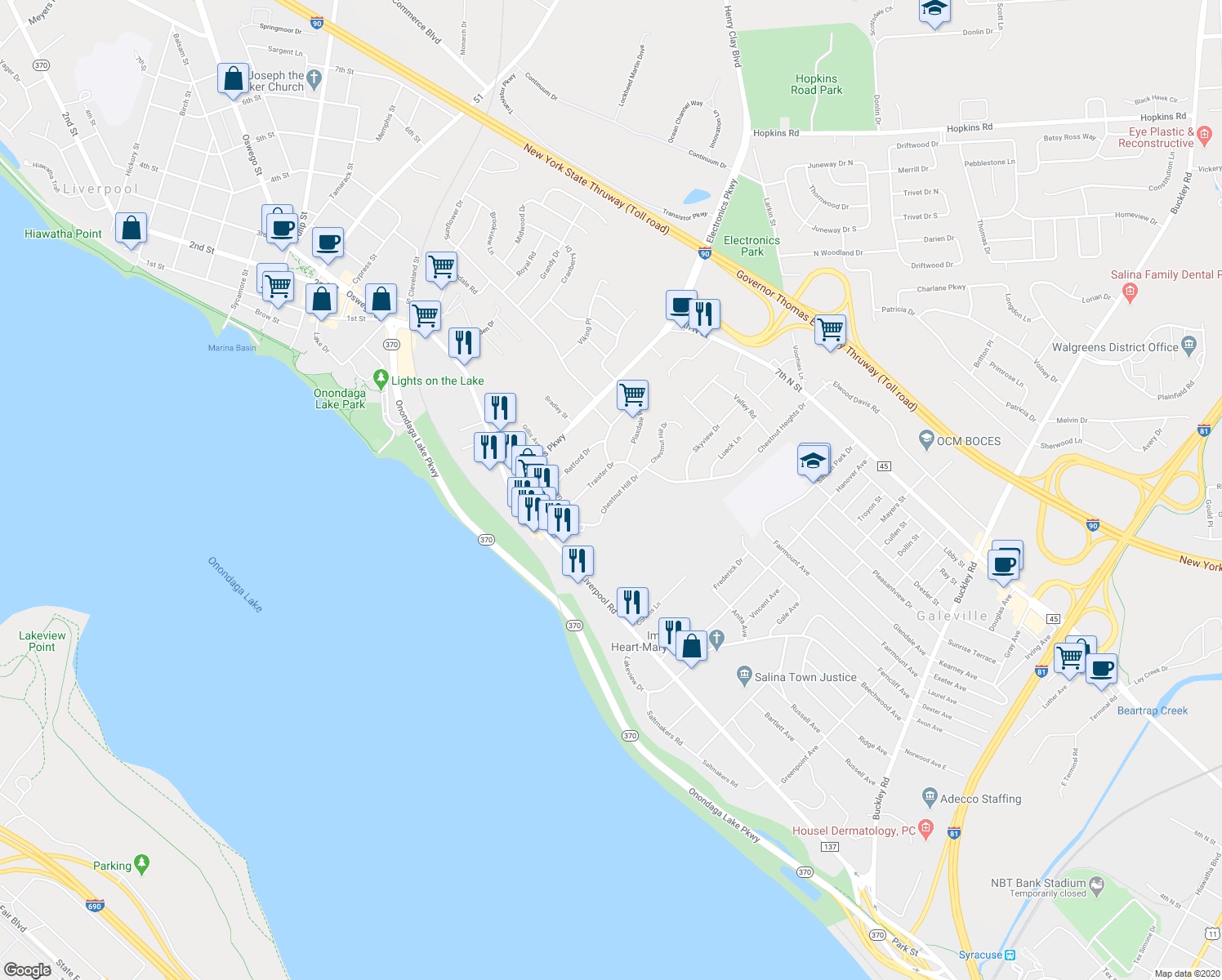 map of restaurants, bars, coffee shops, grocery stores, and more near 113 Chestnut Hill Dr in Liverpool