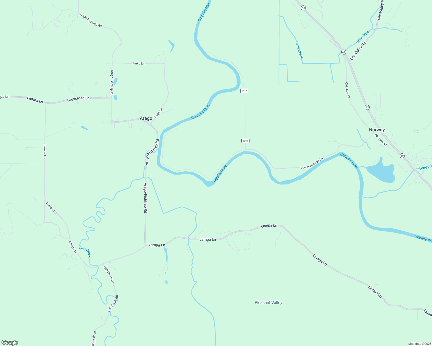 map of restaurants, bars, coffee shops, grocery stores, and more near 93703 Lower Norway Lane in Myrtle Point