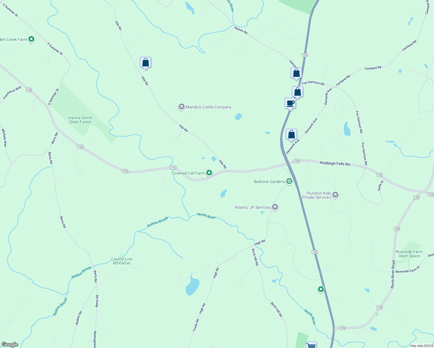 map of restaurants, bars, coffee shops, grocery stores, and more near 63 Harvey Mill Road in Lee