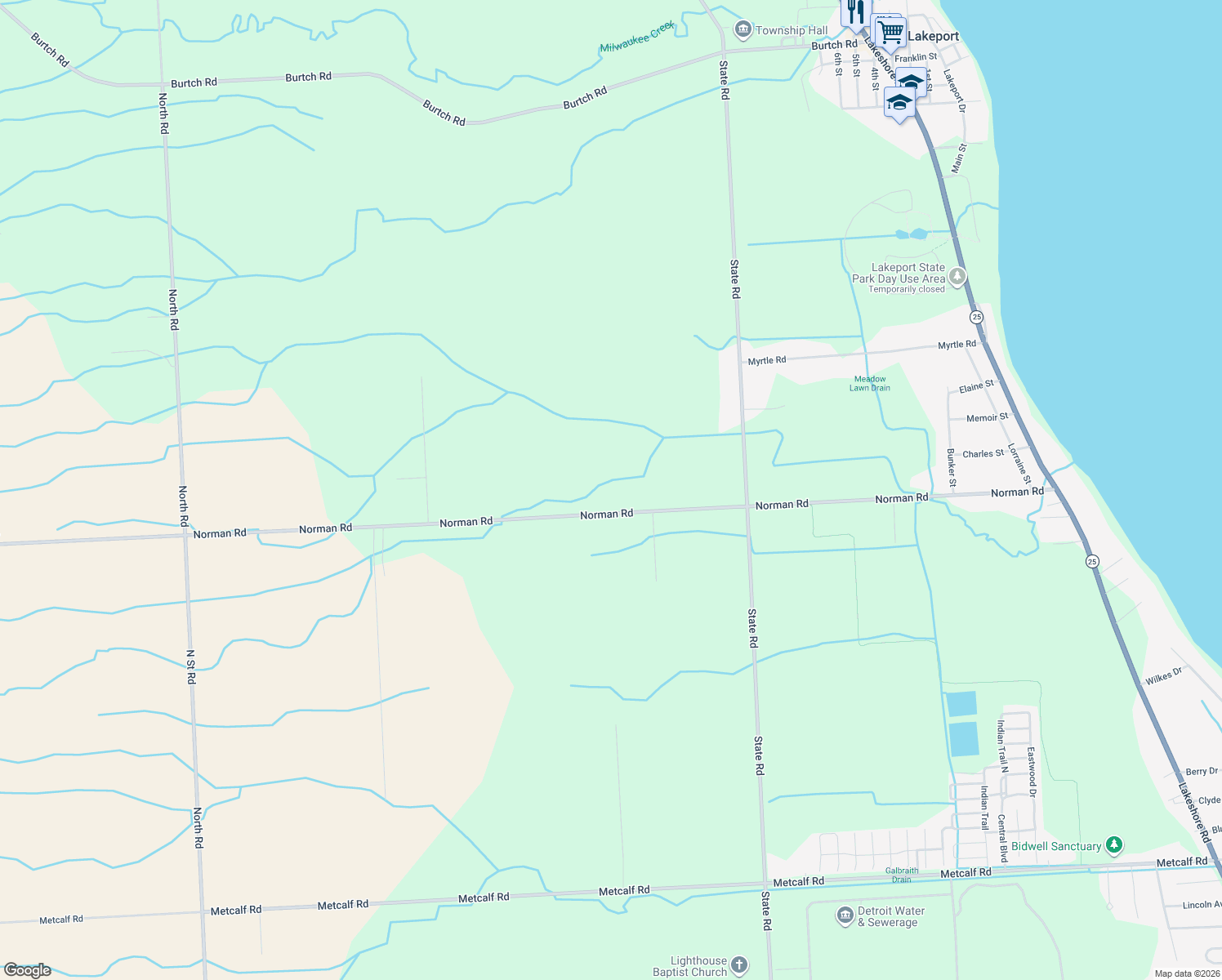 map of restaurants, bars, coffee shops, grocery stores, and more near 4188 Norman Road in Fort Gratiot Township