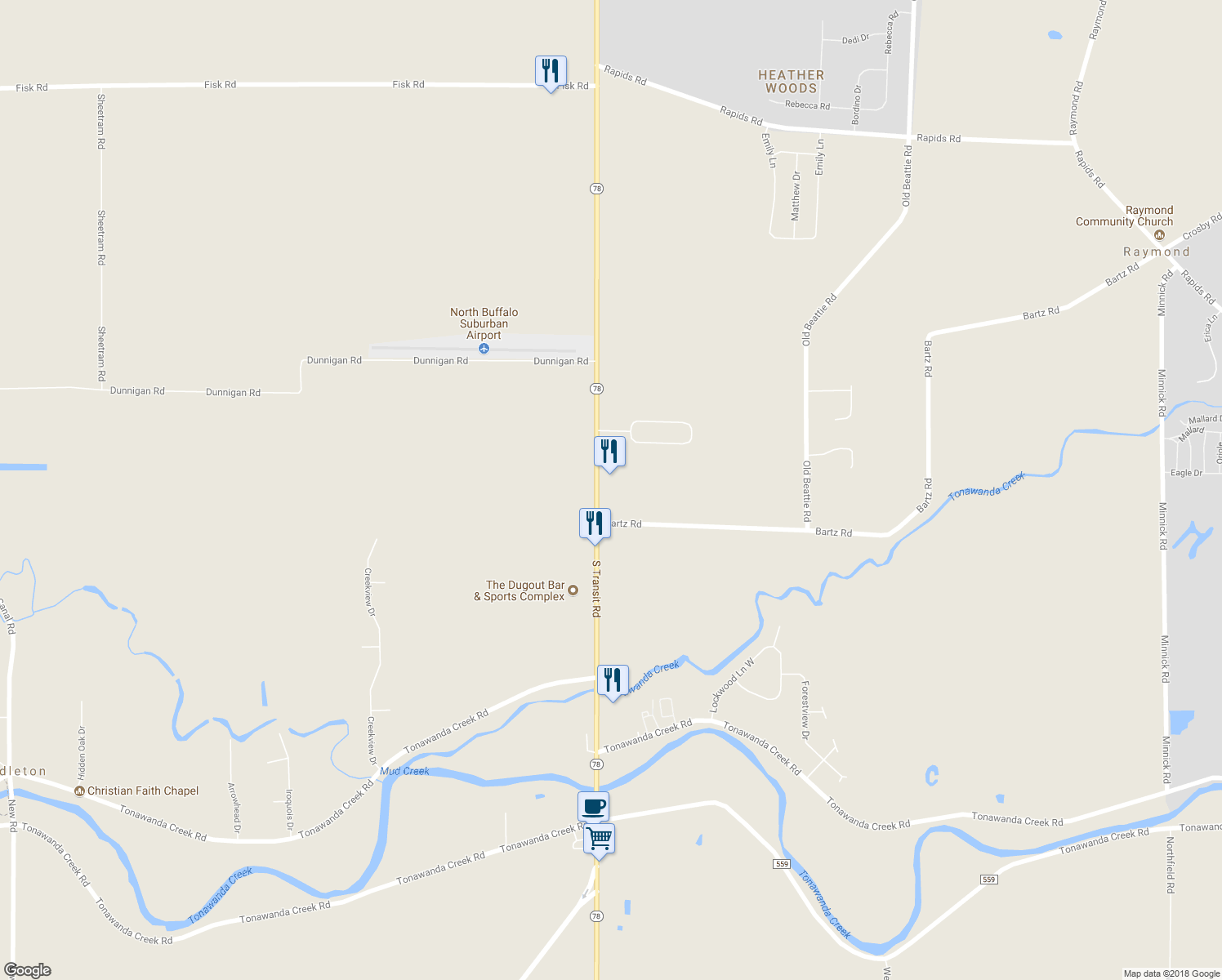map of restaurants, bars, coffee shops, grocery stores, and more near 6707-6709 South Transit Road in Lockport