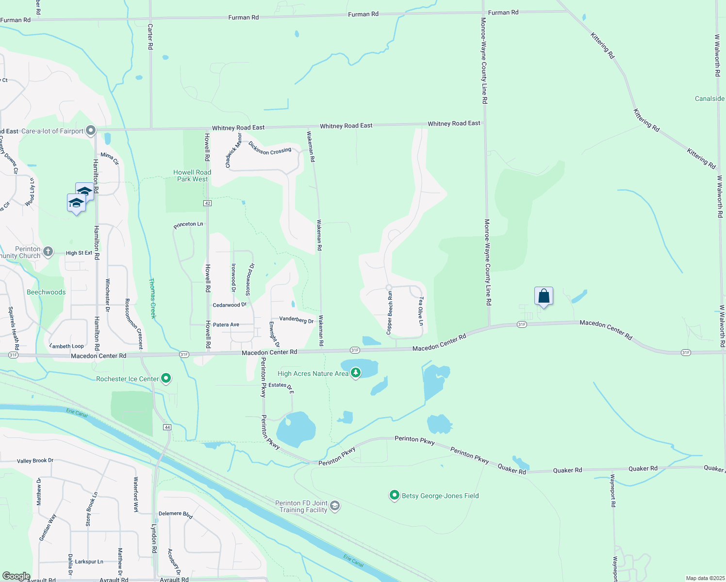 map of restaurants, bars, coffee shops, grocery stores, and more near 12 Golden Bell Court in Fairport