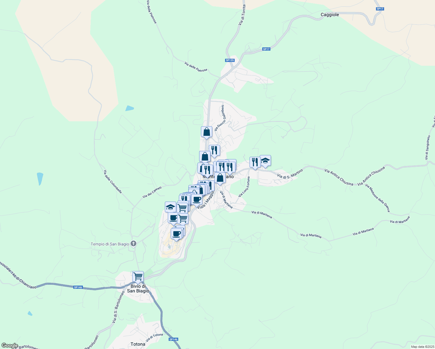 map of restaurants, bars, coffee shops, grocery stores, and more near in Montepulciano