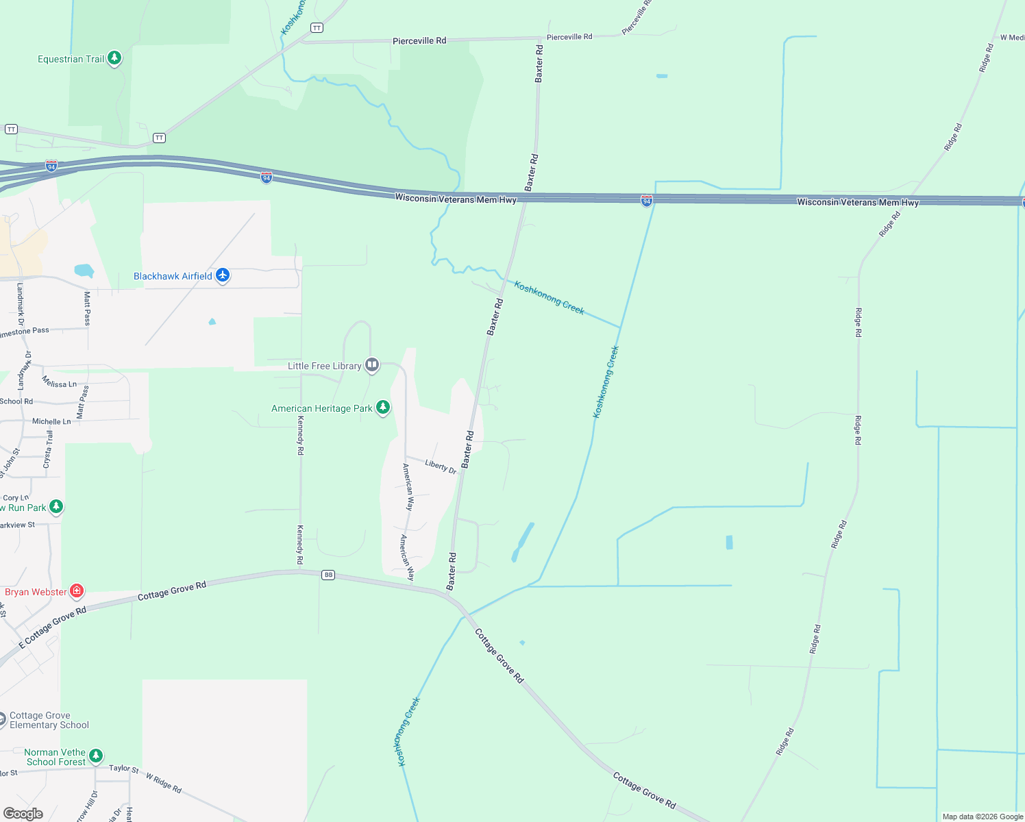 map of restaurants, bars, coffee shops, grocery stores, and more near 4570 Baxter Rd in Cottage Grove