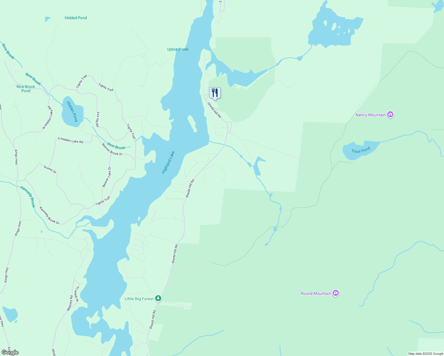 map of restaurants, bars, coffee shops, grocery stores, and more near 904 Shedd Hill Road in Stoddard