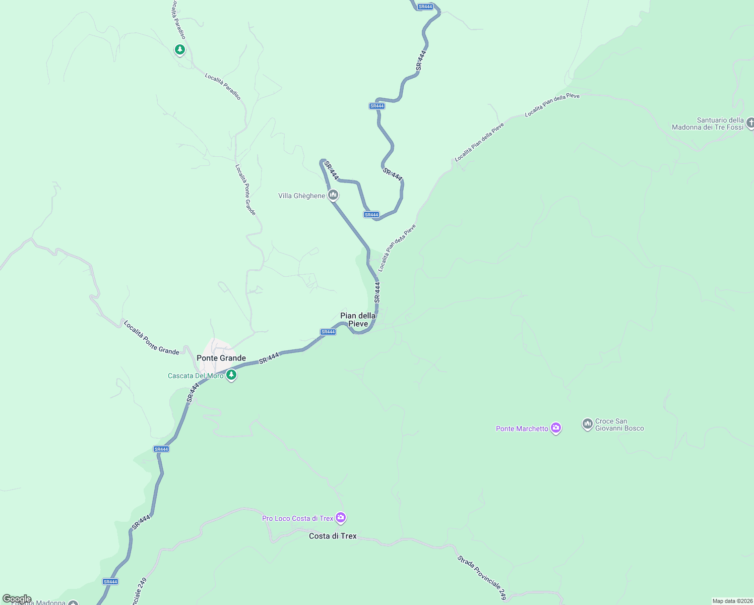 map of restaurants, bars, coffee shops, grocery stores, and more near Strada Statale 444 in Pian della Pieve