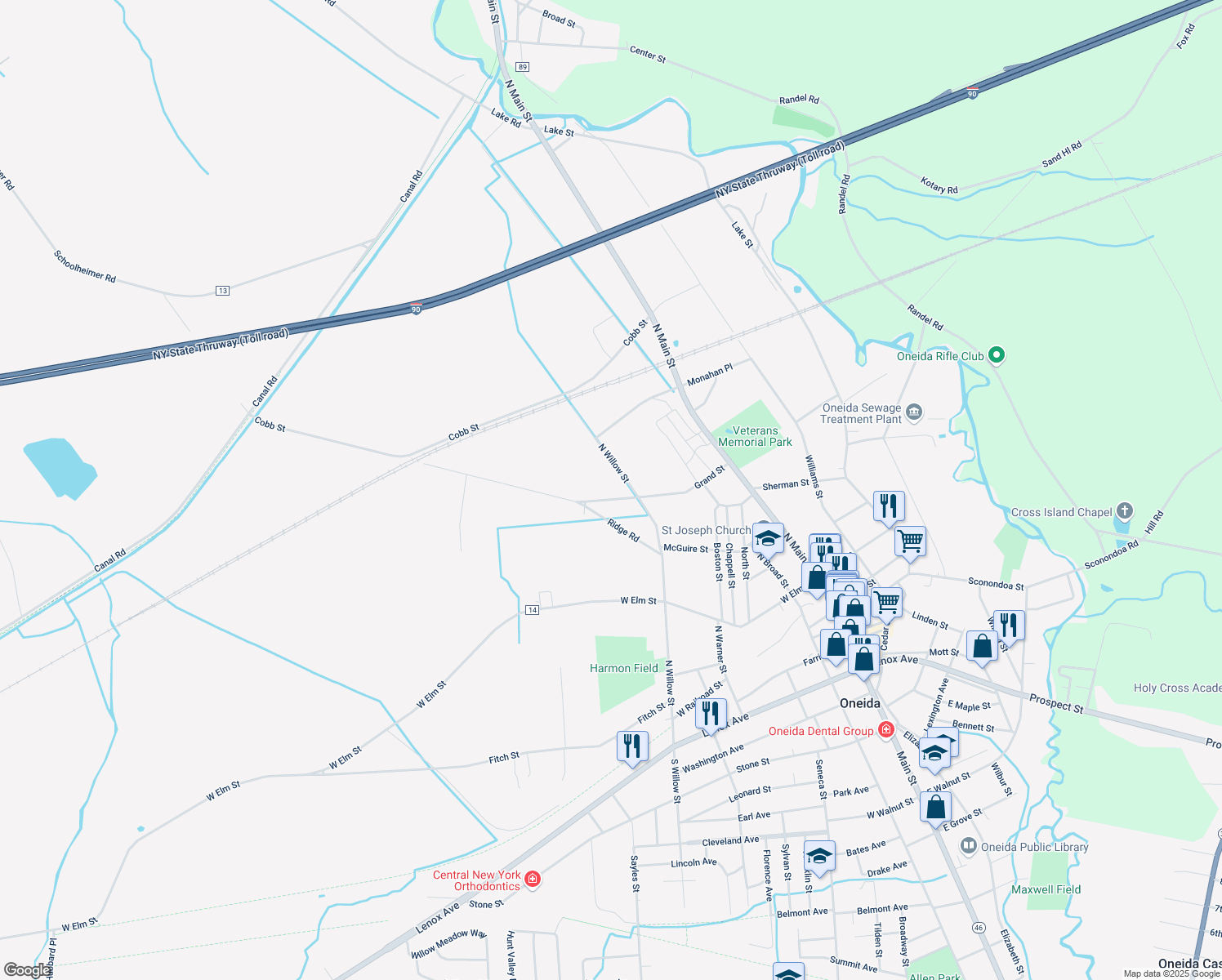 map of restaurants, bars, coffee shops, grocery stores, and more near 516 Grand St in Oneida