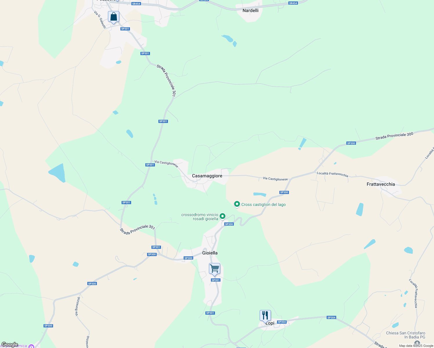 map of restaurants, bars, coffee shops, grocery stores, and more near 38 Via Castiglionese in Casamaggiore