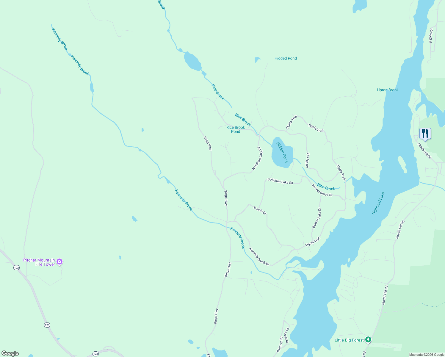 map of restaurants, bars, coffee shops, grocery stores, and more near 914 Kings Highway in Stoddard